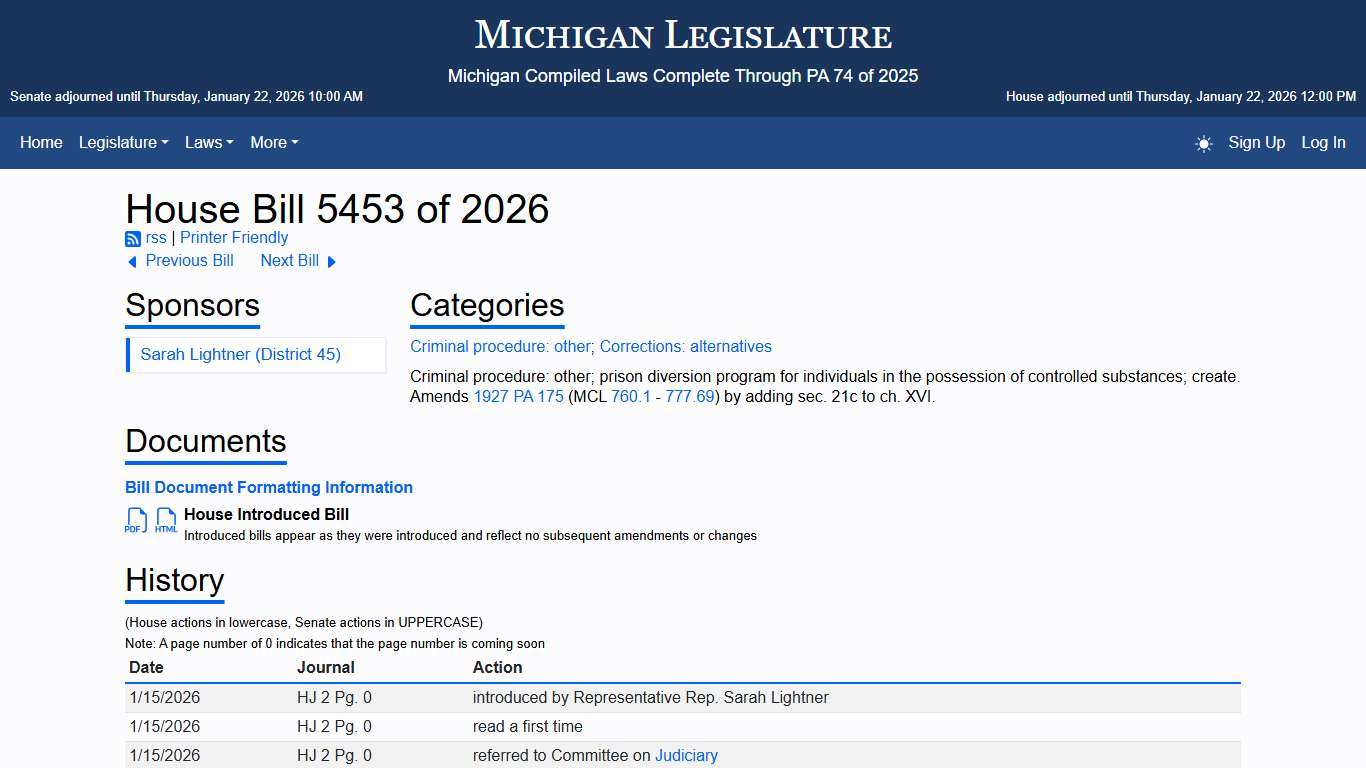 House Bill 5453 of 2026 - Michigan Legislature